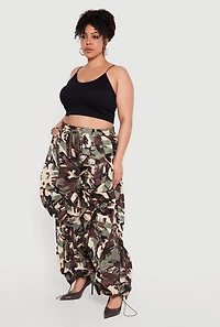 Plus Toggle Drawstring Ruffle Trim  Camo Joggers