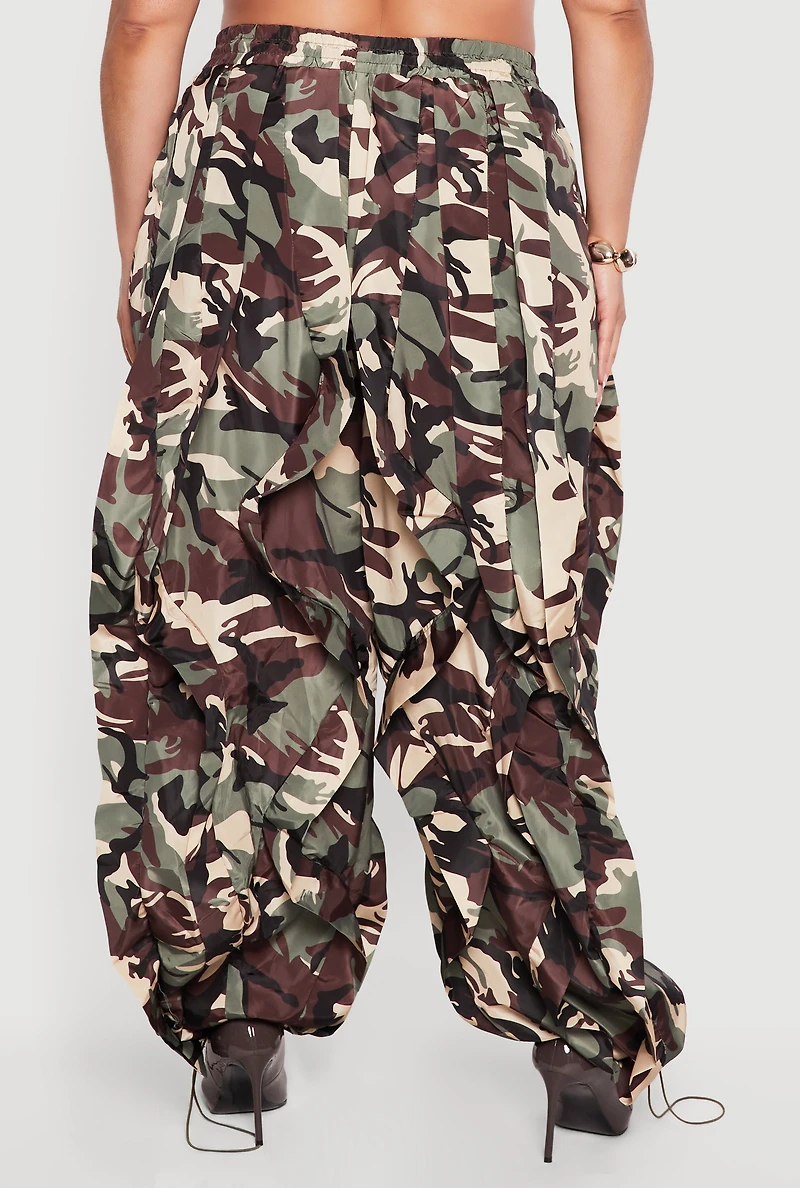 Plus Toggle Drawstring Ruffle Trim  Camo Joggers