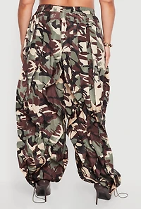 Plus Toggle Drawstring Ruffle Trim  Camo Joggers