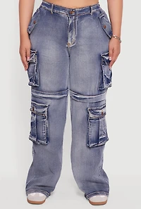 Womens Plus Mineral Wash Straight Leg Cargo Jeans,