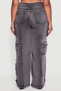 Womens Plus Size Mineral Wash Utility Jeans, Grey, Size 3X