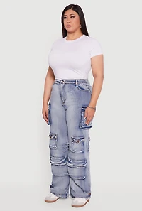 Womens Plus Size Mineral Wash Utility Jeans, Blue, Size 2X