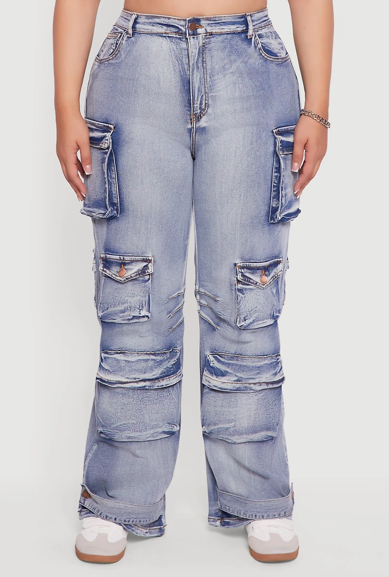 Womens Plus Size Mineral Wash Utility Jeans, Blue, Size 2X