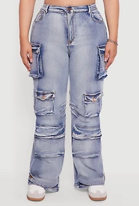 Womens Plus Mineral Wash Utility Jeans, Blue,