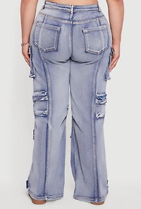 Womens Plus Mineral Wash Utility Jeans, Blue,