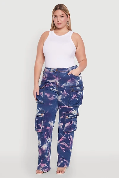 Womens Plus Daisy High Waisted Cargo Pocket Jeans, Blue,