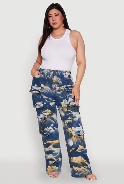 Womens Plus Size Daisy High Waisted Cargo Pocket Jeans, Blue, Size 3X