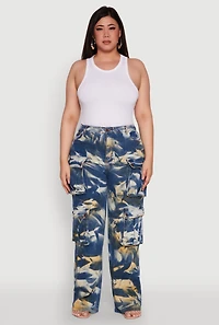 Womens Plus Daisy High Waisted Cargo Pocket Jeans, Blue,