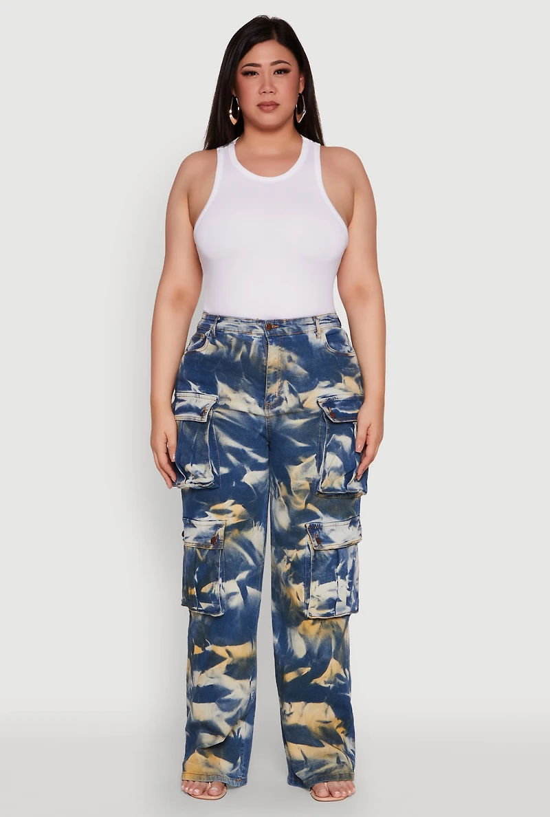 Womens Plus Size Daisy High Waisted Cargo Pocket Jeans, Blue, Size 3X