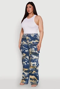 Womens Plus Size Daisy High Waisted Cargo Pocket Jeans, Blue, Size 3X