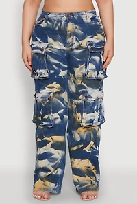 Womens Plus Daisy High Waisted Cargo Pocket Jeans, Blue,