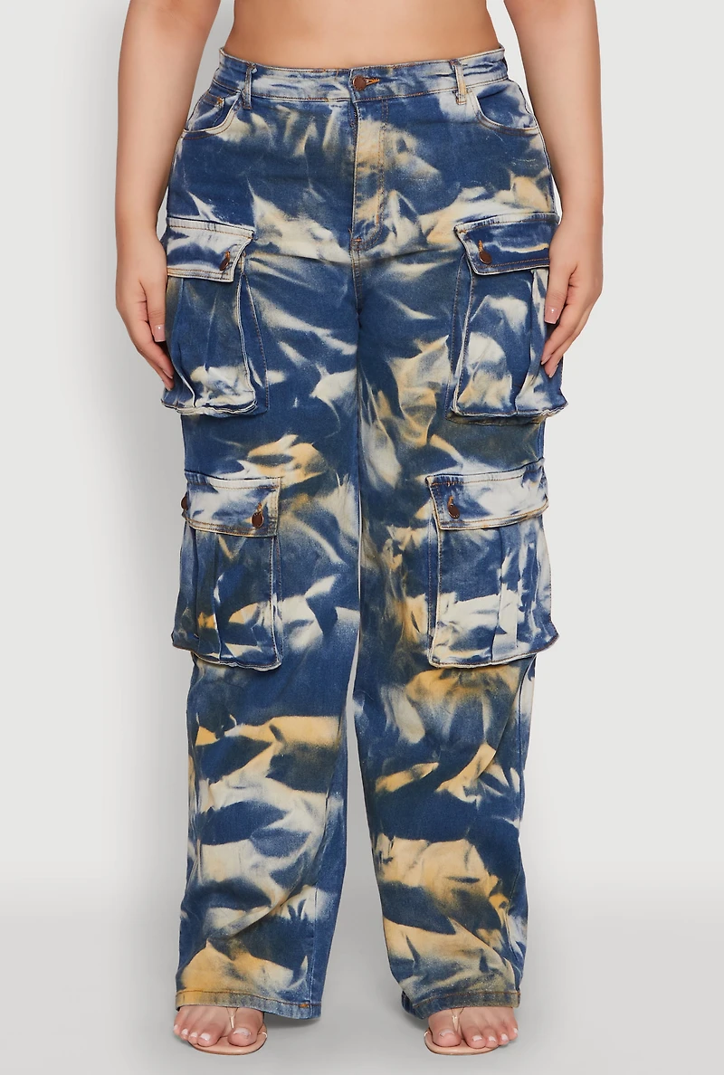 Womens Plus Size Daisy High Waisted Cargo Pocket Jeans, Blue, Size 2X