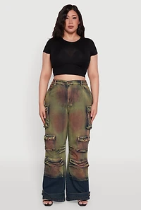 Womens Plus Size Daisy High Waisted Wide Leg Utility Jeans, Multi, Size 2X