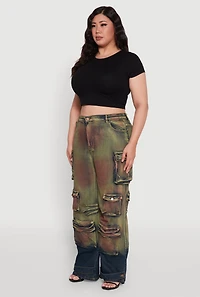 Womens Plus Size Daisy High Waisted Wide Leg Utility Jeans, Multi, Size 2X