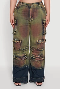 Womens Plus Size Daisy High Waisted Wide Leg Utility Jeans, Multi, Size 3X