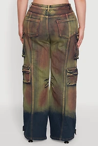 Womens Plus Size Daisy High Waisted Wide Leg Utility Jeans, Multi, Size 2X