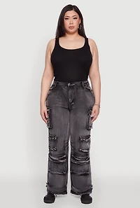 Womens Plus Daisy High Waisted Straight Leg Denim Jeans with Cargo Pockets, 1X