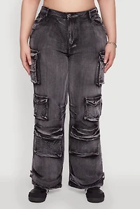 Womens Plus Size Daisy High Waisted Straight Leg Denim Jeans with Cargo Pockets, Black, Size 1X