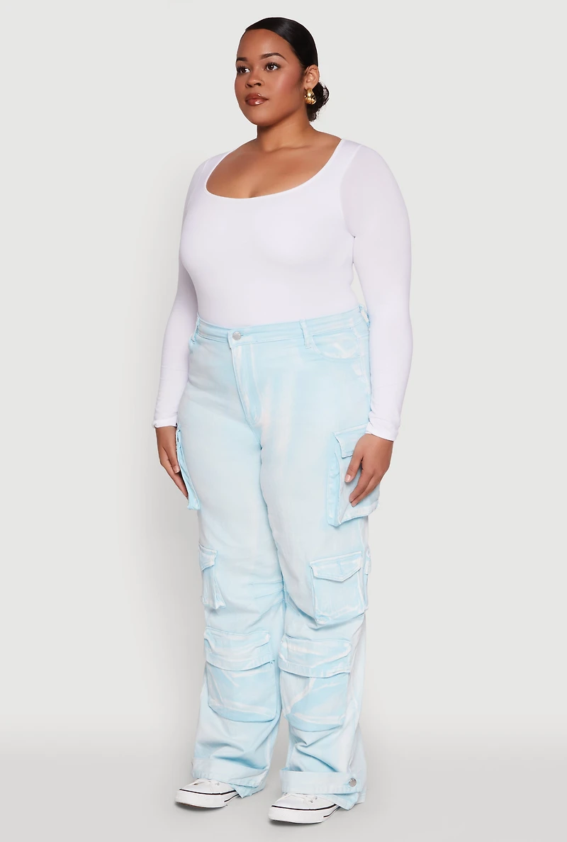 Plus Daisy High Waisted Straight Leg Denim Jeans with Cargo Pockets