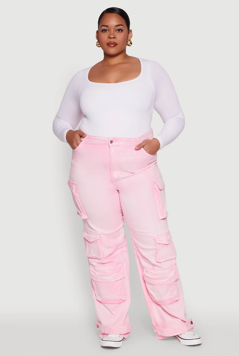 Plus Daisy High Waisted Straight Leg Denim Jeans with Cargo Pockets