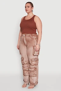Womens Plus Daisy High Waisted Straight Leg Denim Jeans with Cargo Pockets, 3X