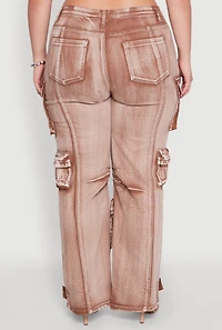 Womens Plus Daisy High Waisted Straight Leg Denim Jeans with Cargo Pockets, 3X