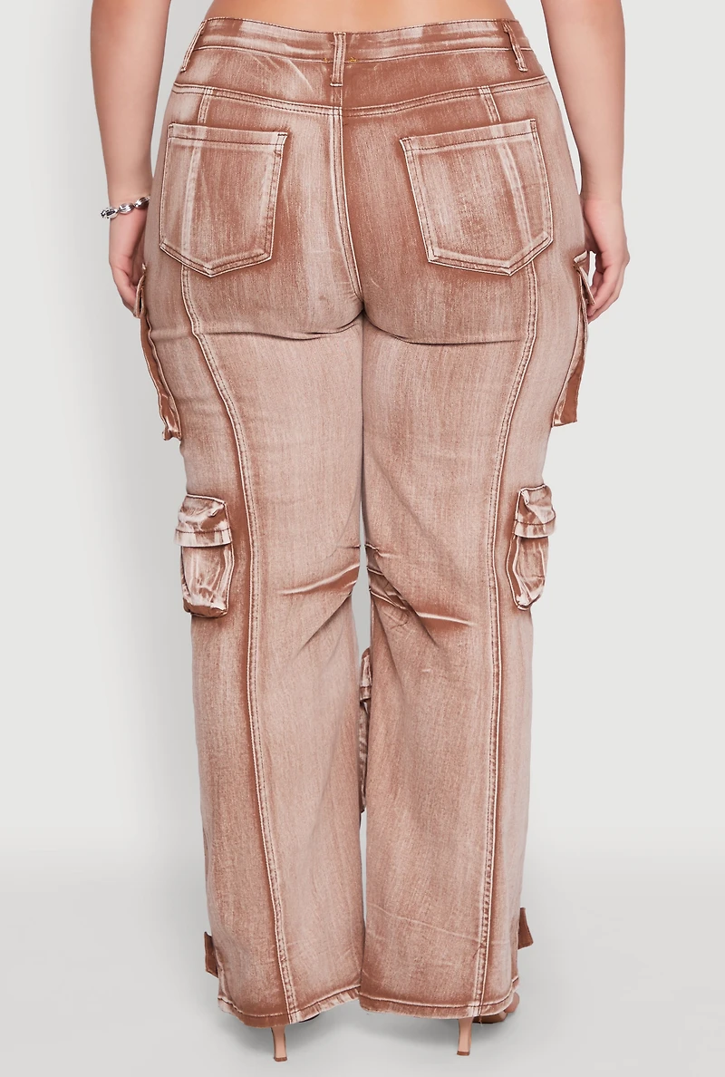 Womens Plus Daisy High Waisted Straight Leg Denim Jeans with Cargo Pockets, 2X
