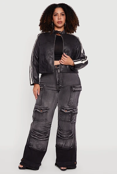 Plus Ombre Acid Wash Flare Leg Cargo Jeans