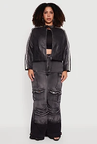 Womens Plus Size Ombre Acid Wash Flare Leg Cargo Jeans, Black, Size 1X