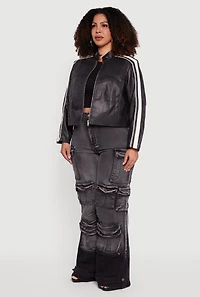 Womens Plus Size Ombre Acid Wash Flare Leg Cargo Jeans, Black, Size 1X