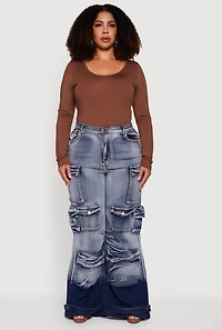 Plus Ombre Acid Wash Flare Leg Cargo Jeans
