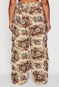 Womens Plus Marled Floral Print High Waisted Cargo Pants, Multi,