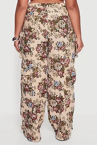 Womens Plus Size Floral Jacquard Wide Leg Utility Pants, Multi, Size 1X
