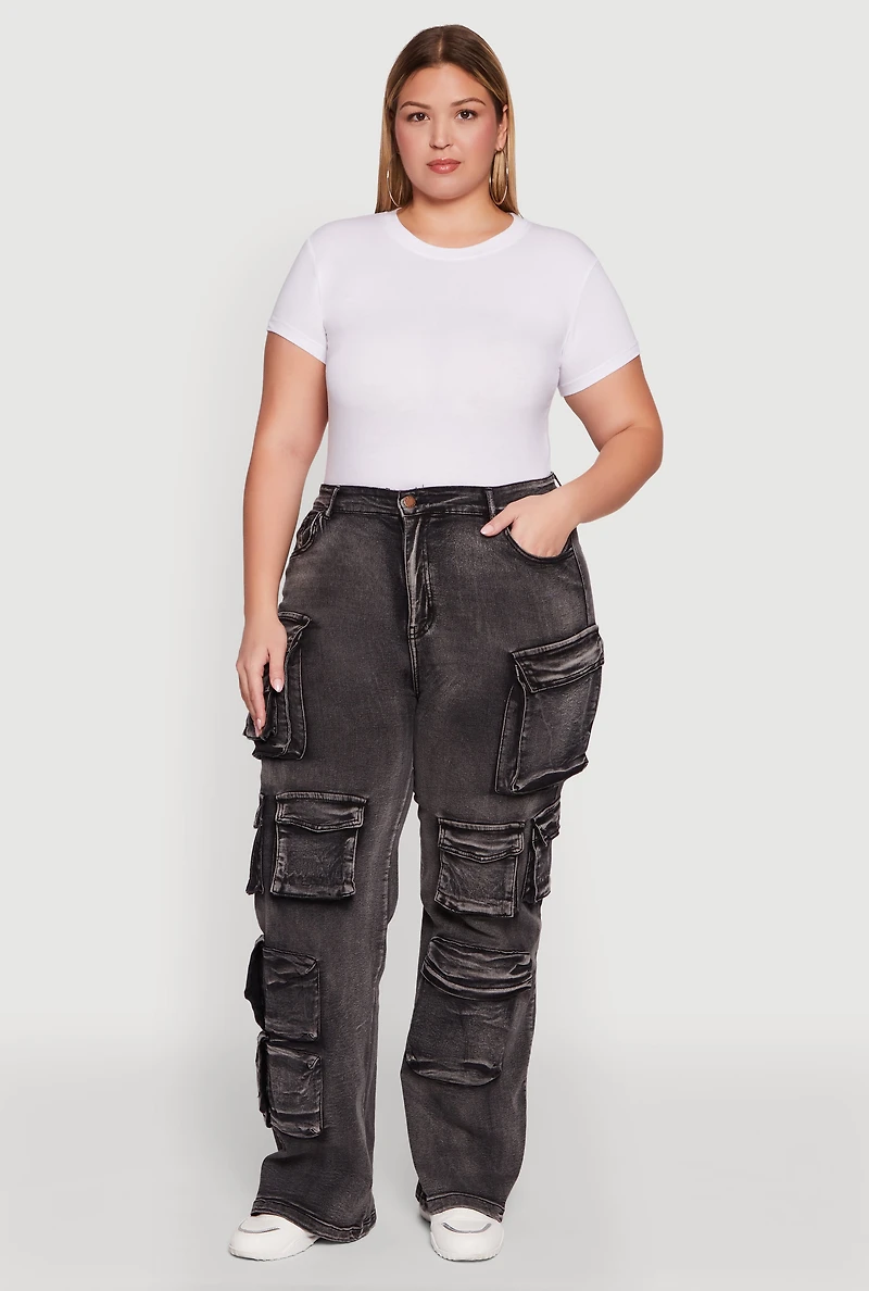 Womens Plus Size Straight Leg Utility Jeans, Grey, Size 2X
