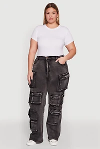 Womens Plus Size Straight Leg Utility Jeans, Grey, Size 2X