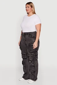 Womens Plus Size Straight Leg Utility Jeans, Grey, Size 2X