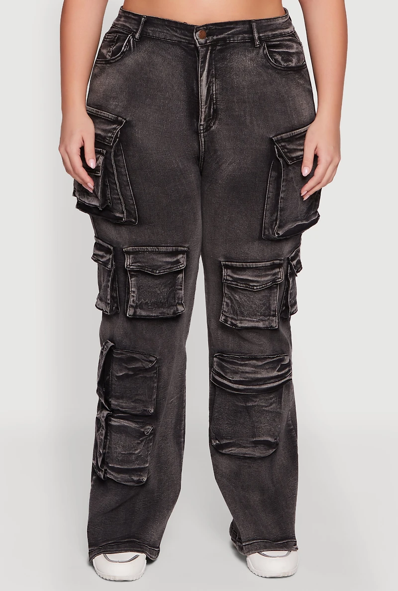 Womens Plus Size Straight Leg Utility Jeans, Grey, Size 2X