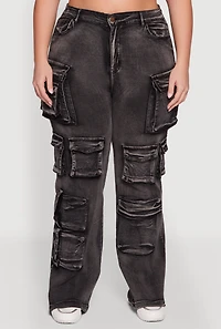Womens Plus Size Straight Leg Utility Jeans, Grey, Size 2X