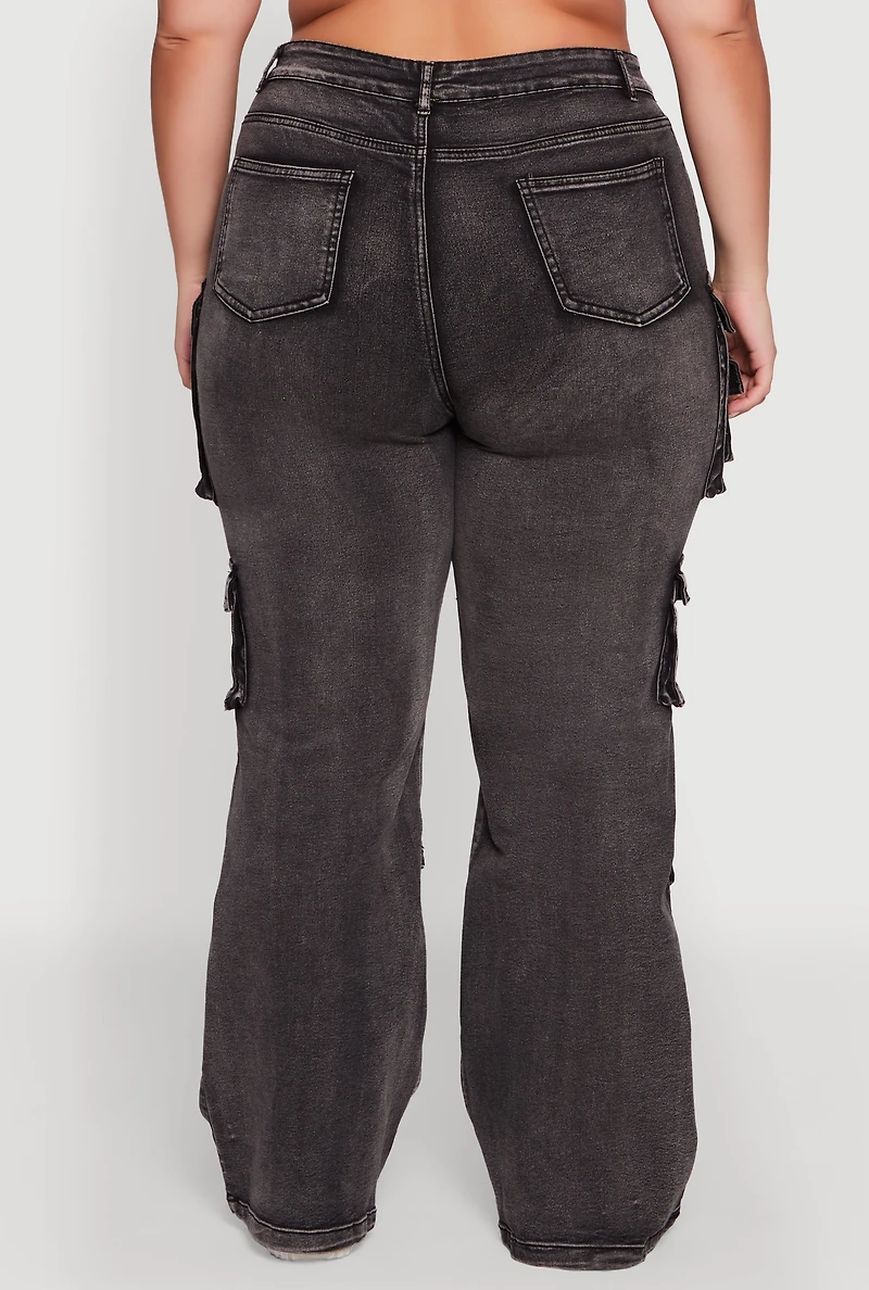 Womens Plus Size Straight Leg Utility Jeans, Grey, Size 2X