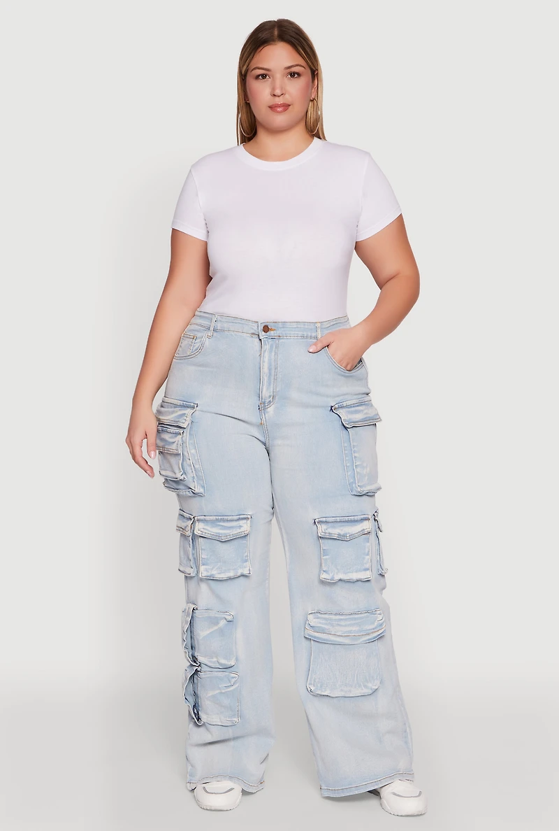 Womens Plus Size Straight Leg Utility Jeans, Blue, Size 3X