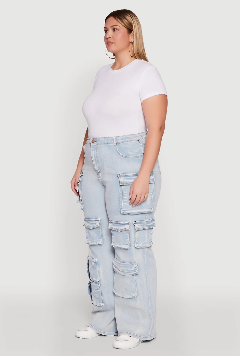 Womens Plus Size Straight Leg Utility Jeans, Blue, Size 3X