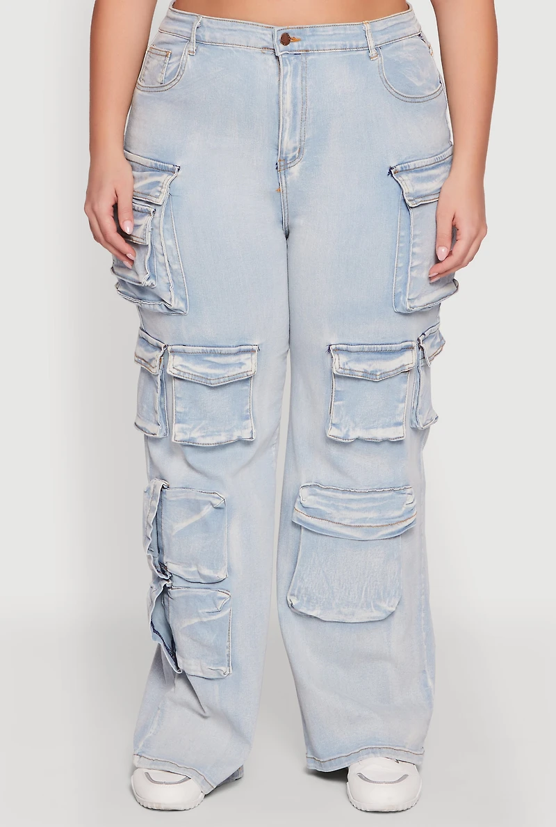 Womens Plus Size Straight Leg Utility Jeans, Blue, Size 3X