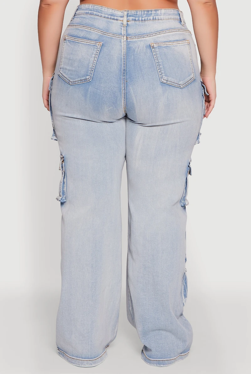 Womens Plus Straight Leg Utility Jeans, Blue,