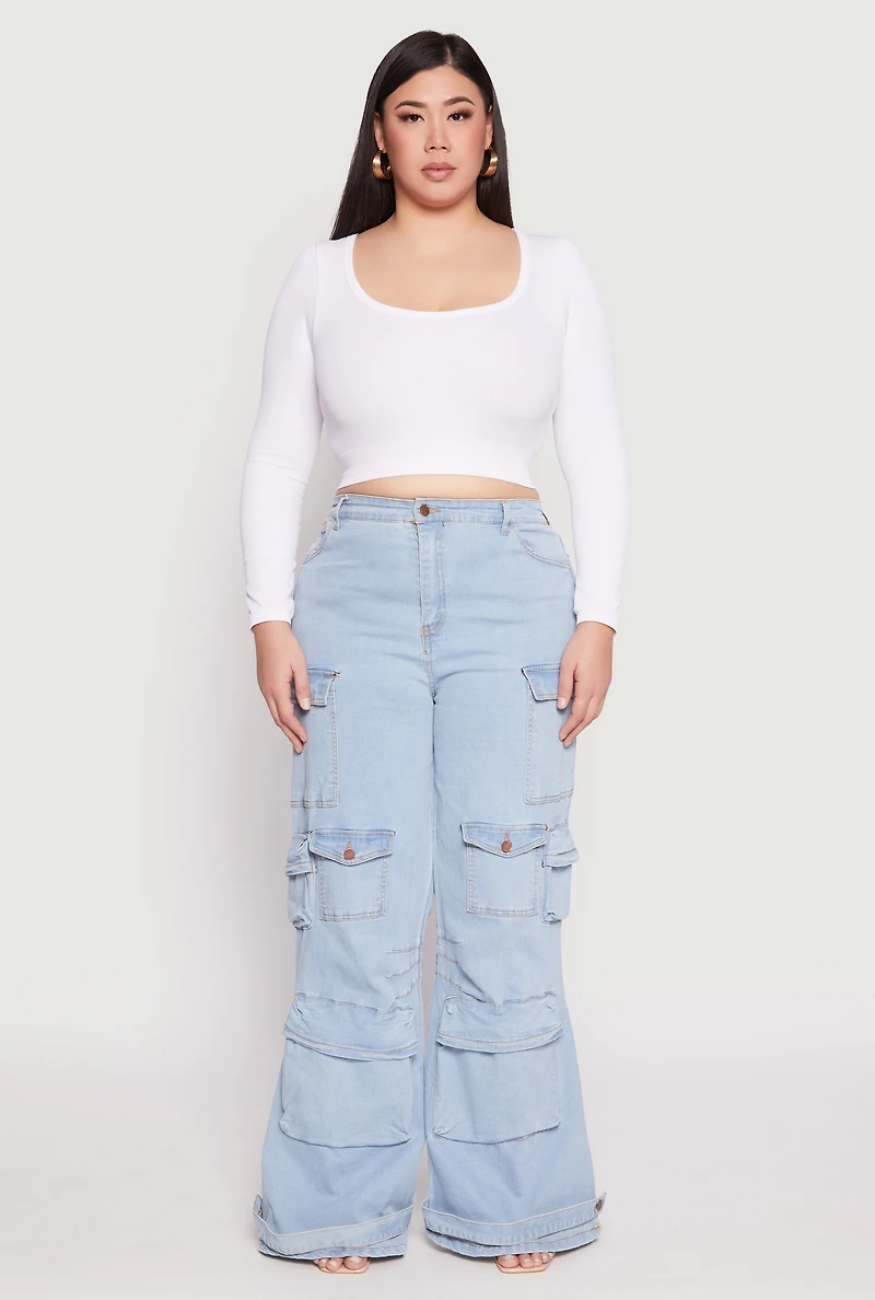 Plus Daisy Cargo Pocket Flare Jeans