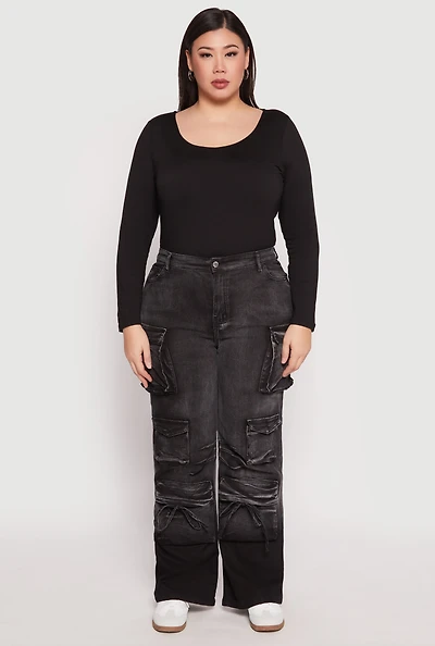 Plus Daisy Mineral Wash Tassel Cargo Jeans