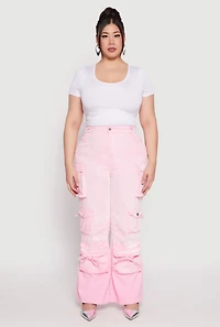 Womens Plus Size Daisy Mineral Wash Tassel Cargo Jeans, Pink, Size 1X
