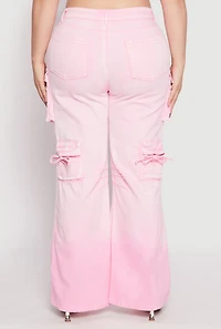 Womens Plus Size Daisy Mineral Wash Tassel Cargo Jeans, Pink, Size 1X