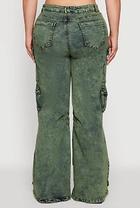 Womens Plus Acid Wash High Waisted Wide Leg Utility Jeans,