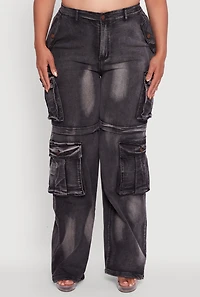 Plus Acid Wash Wide Leg Utility Jeans