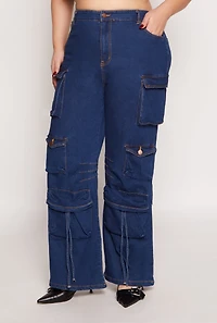 Womens Plus Daisy Cargo Wide Leg Jeans, Blue,
